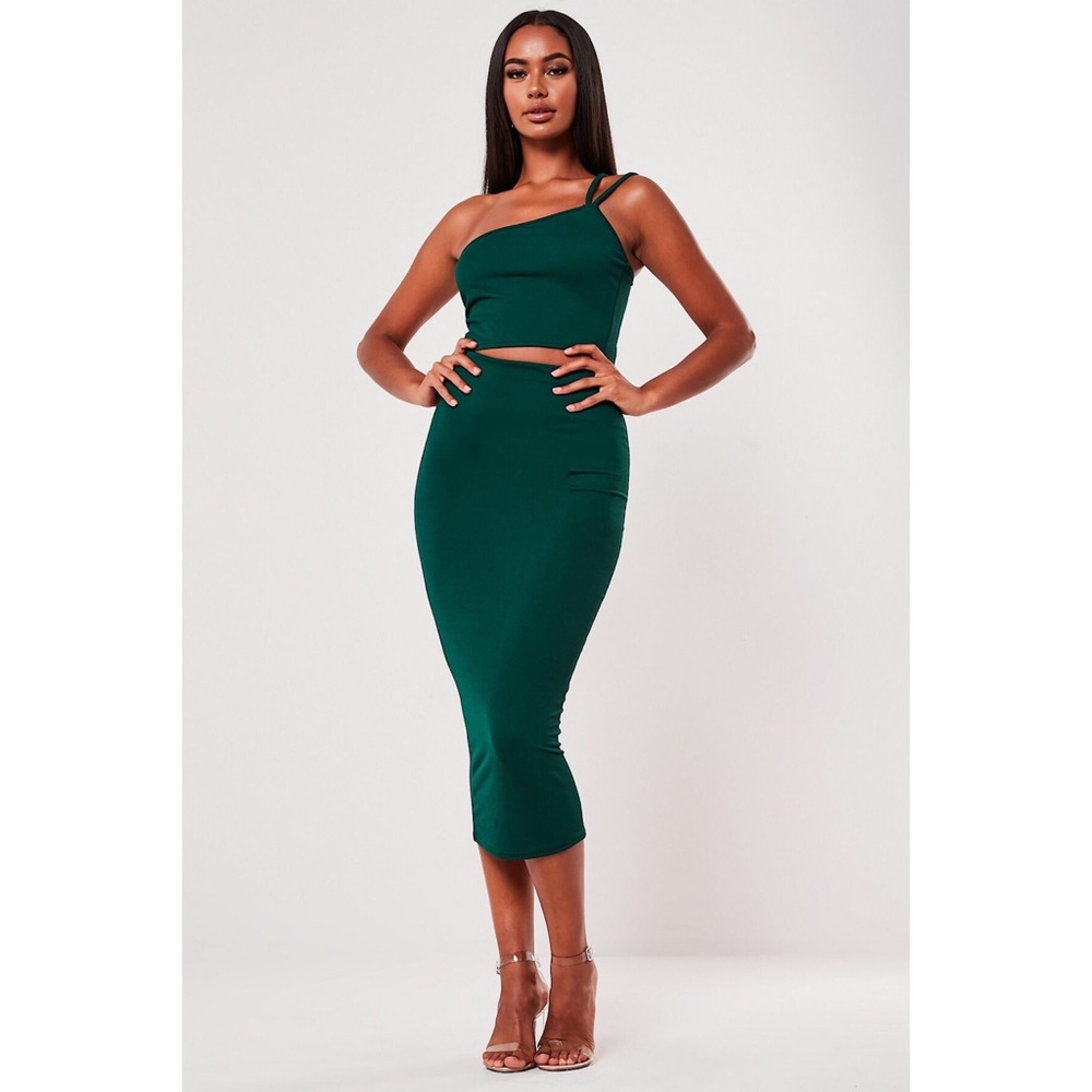 COPY - Missguided Forest Green Asymmetric Midi Skirt Set